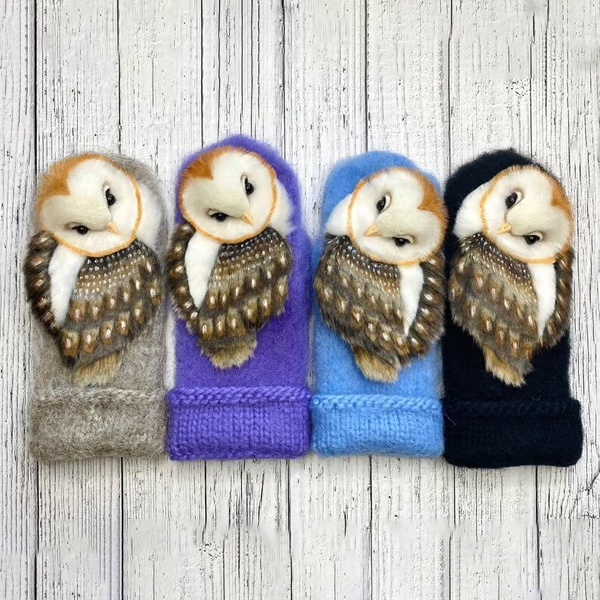 Hand Knitted Nordic Mittens with Owls