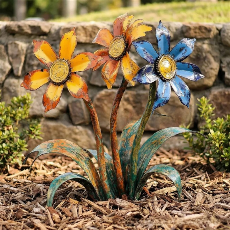 Rustic Metal Flower Garden Stakes