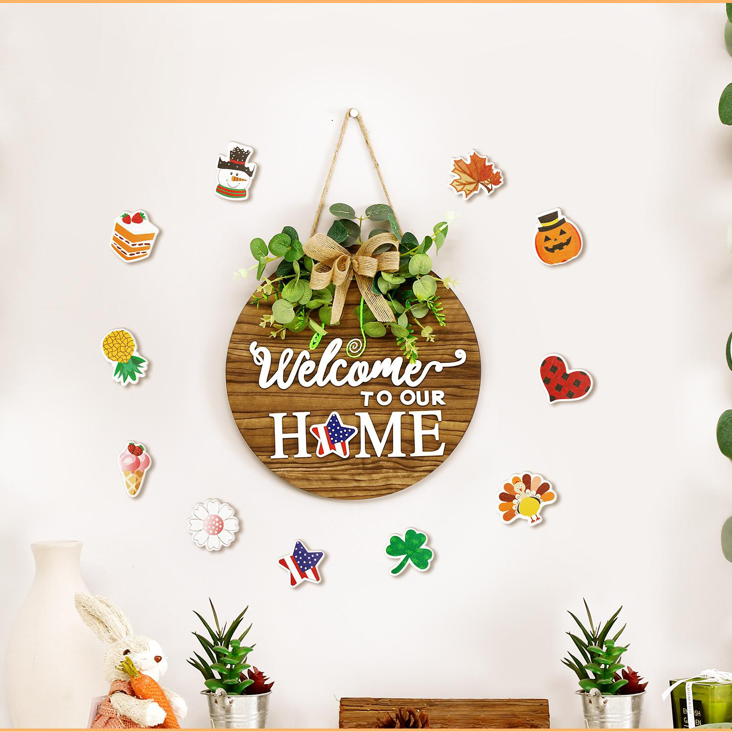 Interchangeable Seasonal Welcome Sign Front Door Decoration