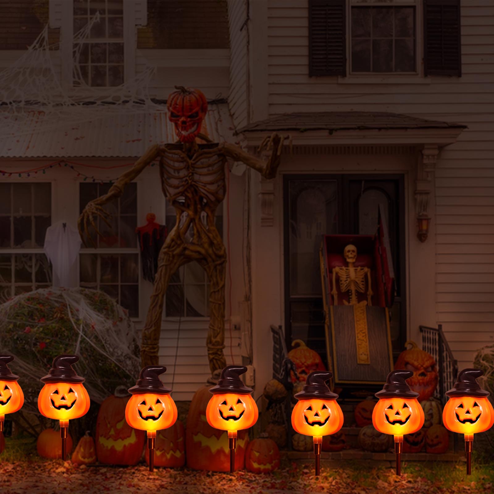 6 Pack Halloween Pumpkin Pathway Solar Lights