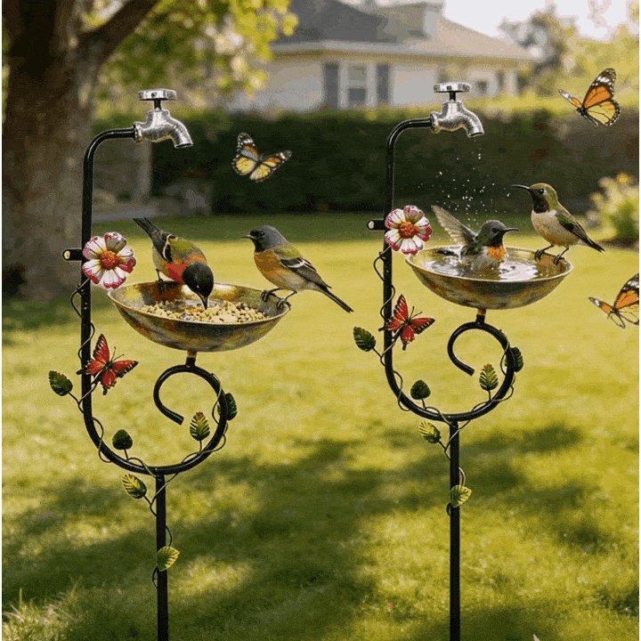 🐦 Faucet Bird Feeder & Bath – 3-in-1 Garden Stake Decor ✨