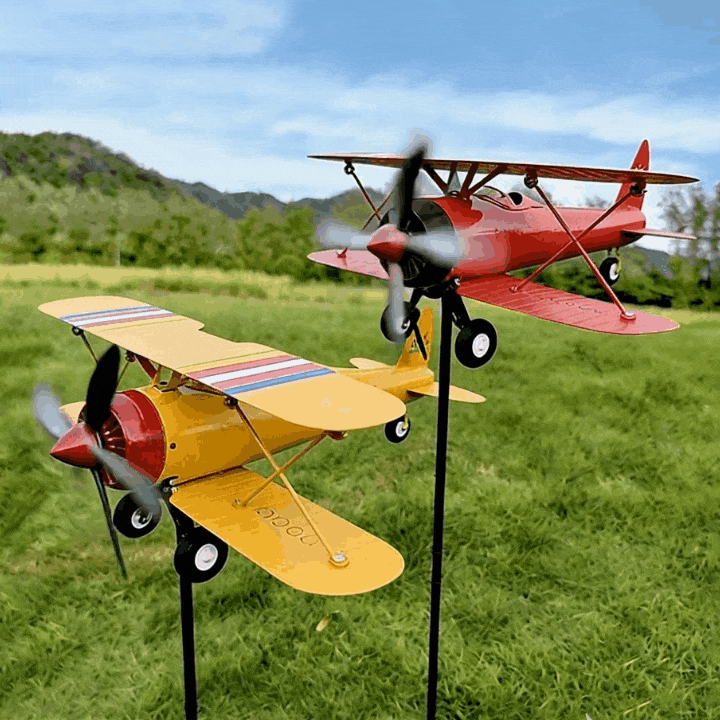 ✈️ Classic Biplane Windmill – Retro Garden Kinetic Art ✨