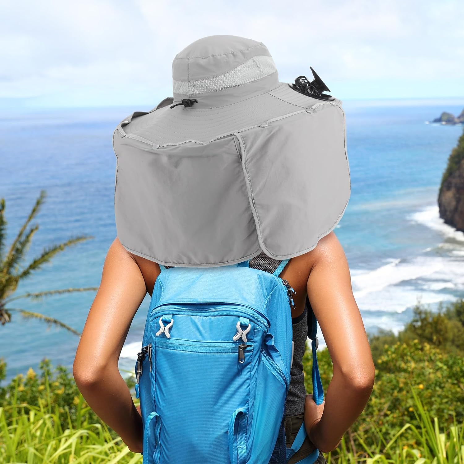 Wide Brim Sun Hat with 2 Fan