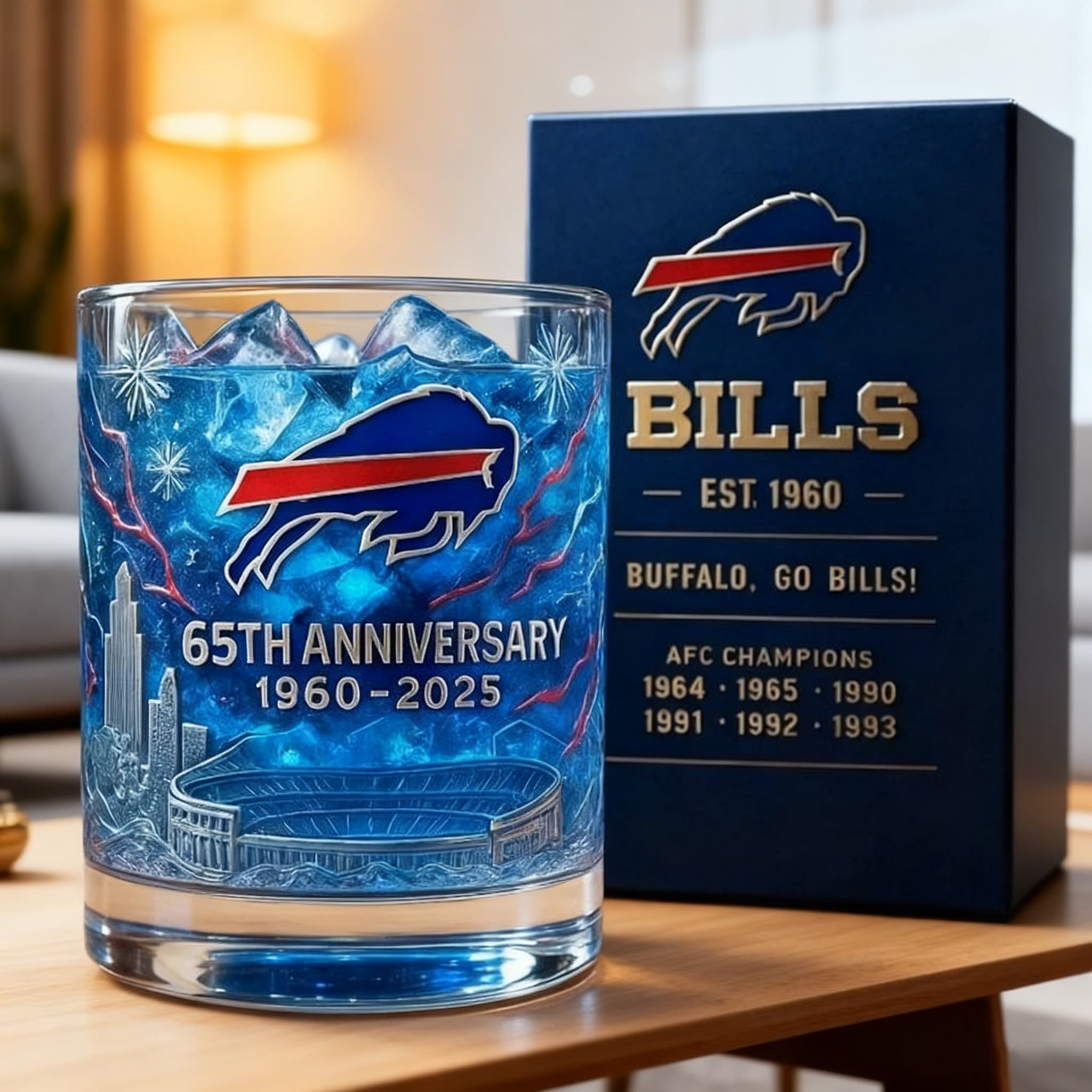 🏈 NFL Team🔥Buffalo Bills 65th Anniversary Whiskey Glass