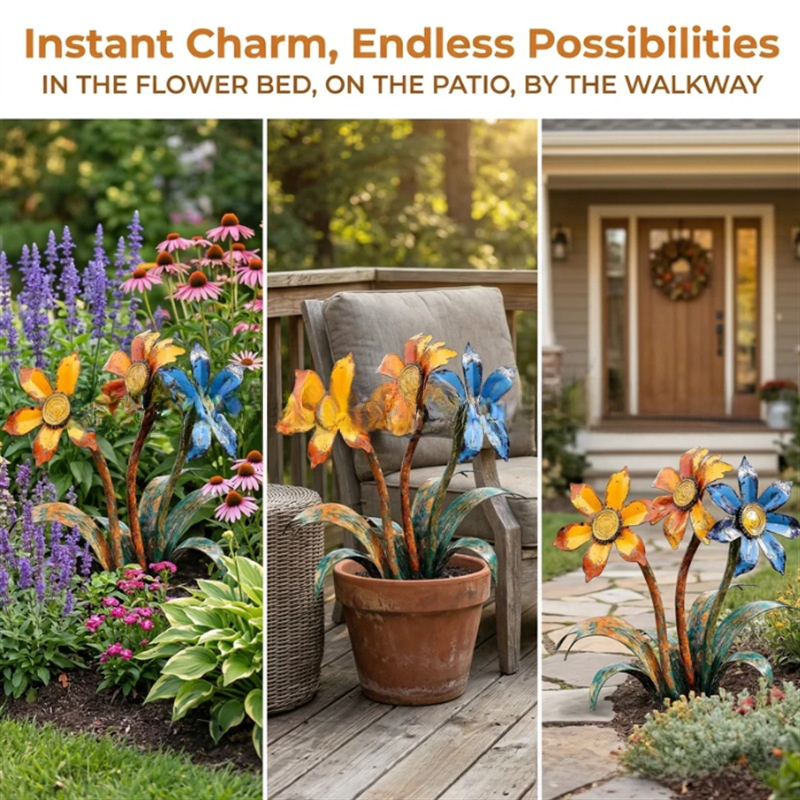 Rustic Metal Flower Garden Stakes