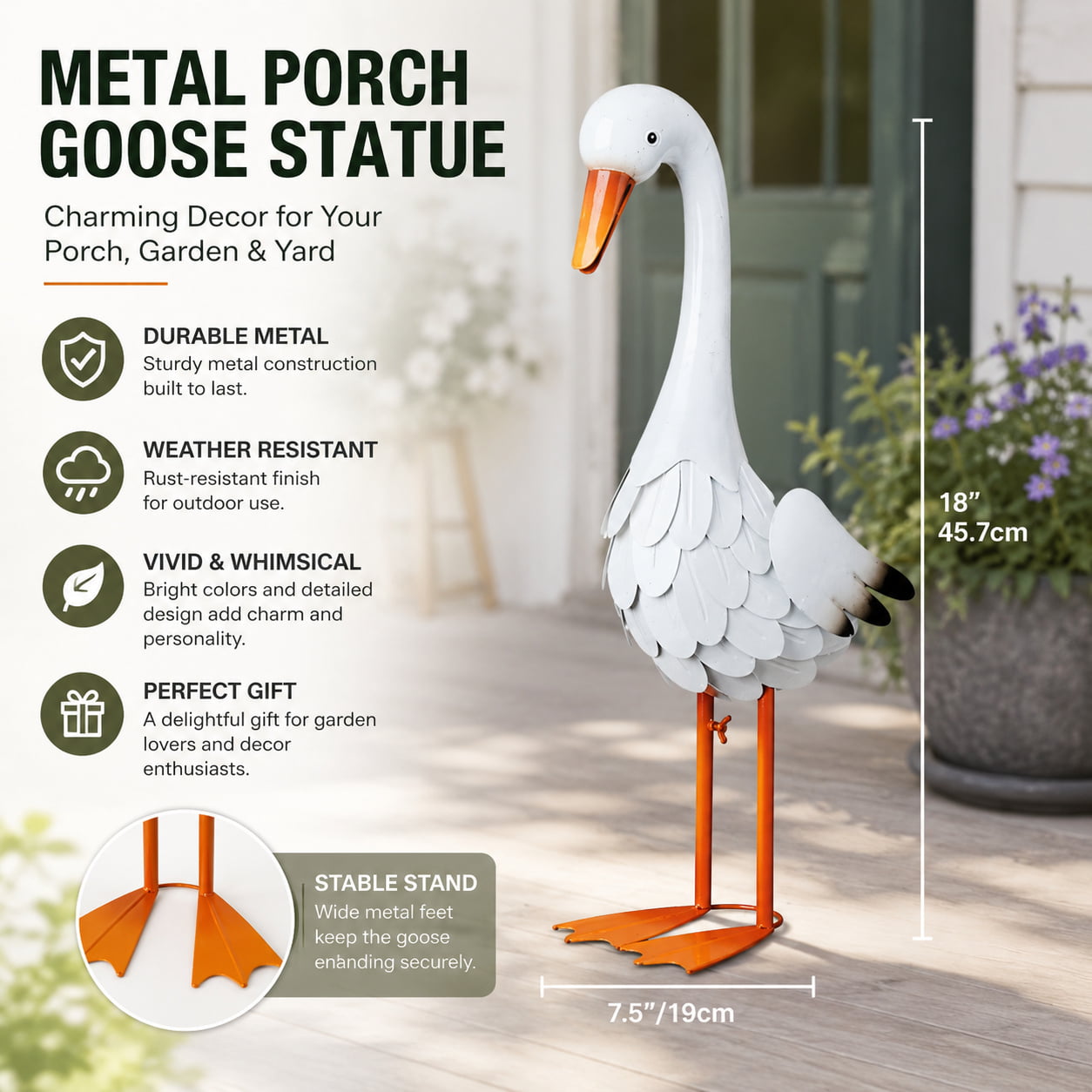 Large Porch Metal Goose Statue