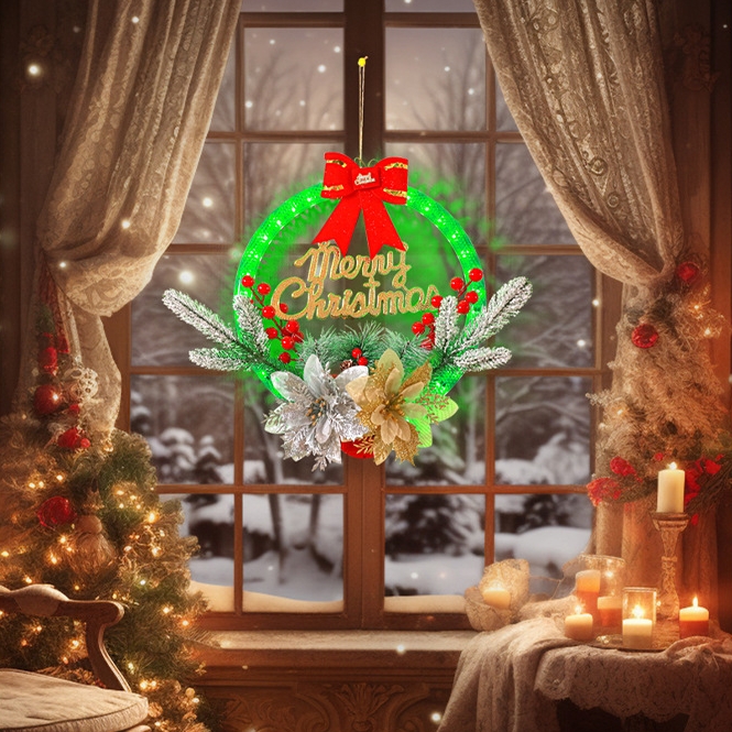Christmas Wreath Lights Simulation Red Fruit Hanging Decoration
