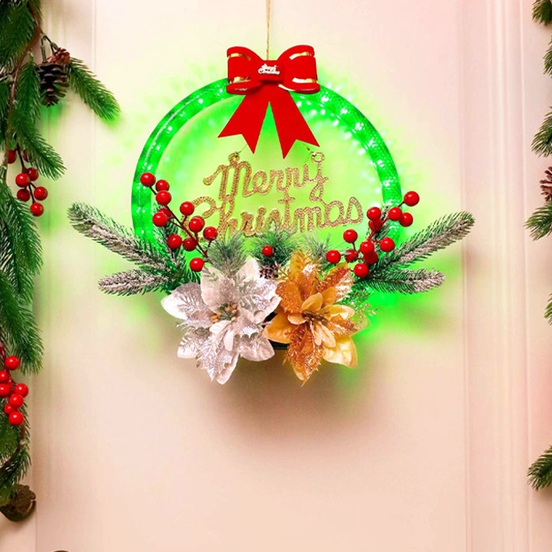 Christmas Wreath Lights Simulation Red Fruit Hanging Decoration