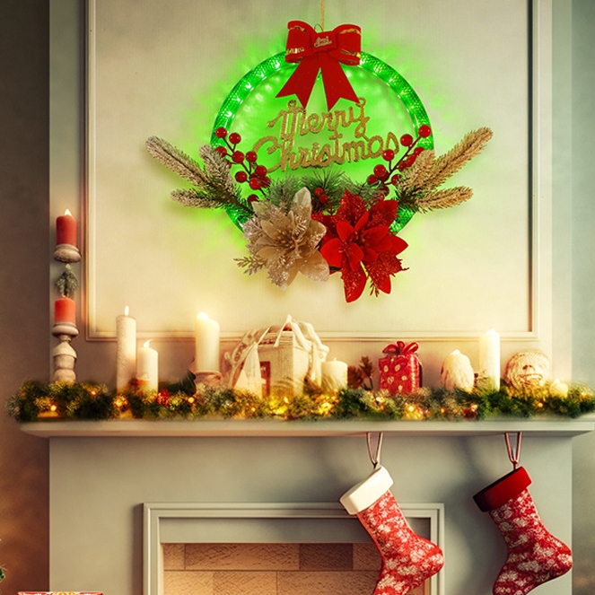 Christmas Wreath Lights Simulation Red Fruit Hanging Decoration