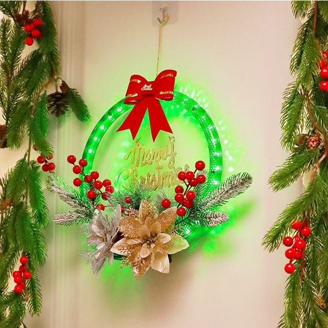 Christmas Wreath Lights Simulation Red Fruit Hanging Decoration