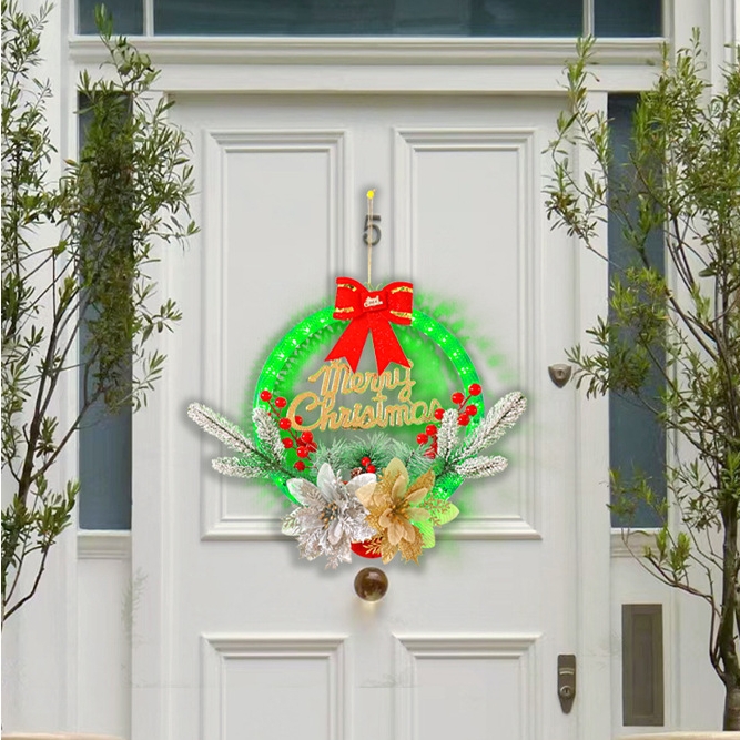 Christmas Wreath Lights Simulation Red Fruit Hanging Decoration