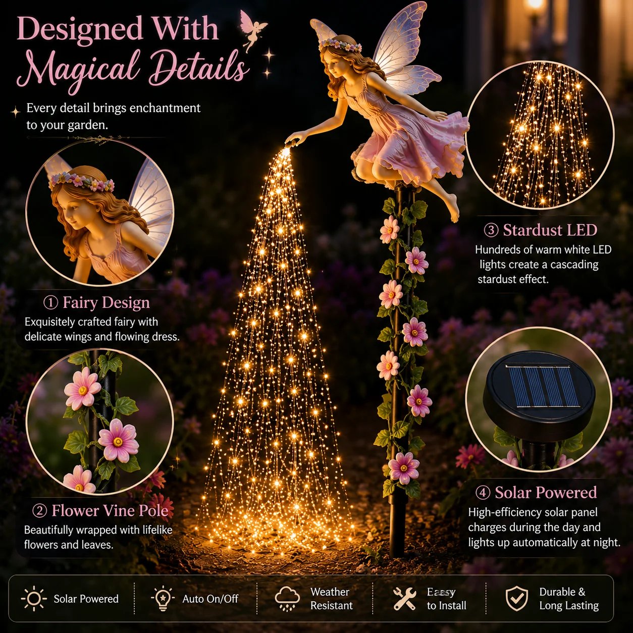 Detailed fairy sculpture and solar panel Detailed fairy sculpture and solar panel