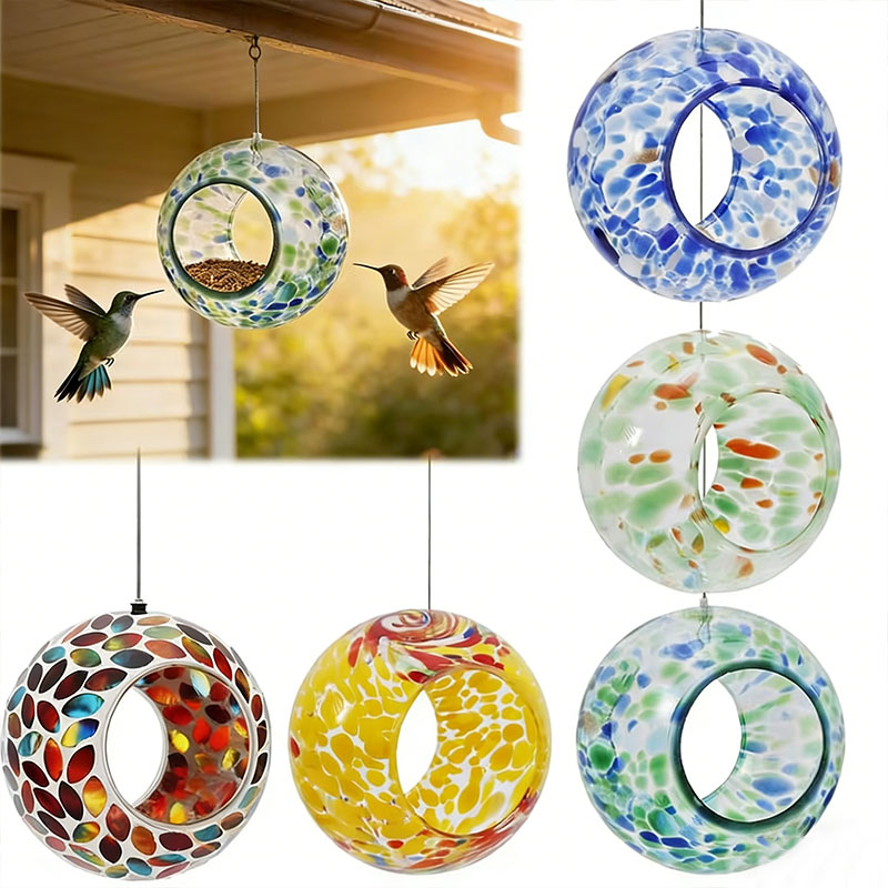🌈 Handcrafted Glass Hummingbird Feeder – Colorful Garden Accent 🐦✨