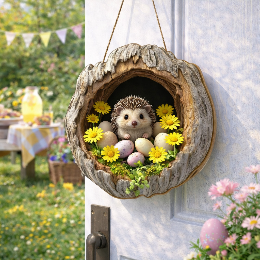 🌸 Easter Wooden Door Hanger – 3D Spring Bunny Decoration