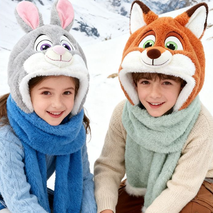 🦊🐰 Kids’ 3-in-1 Plush Winter Set