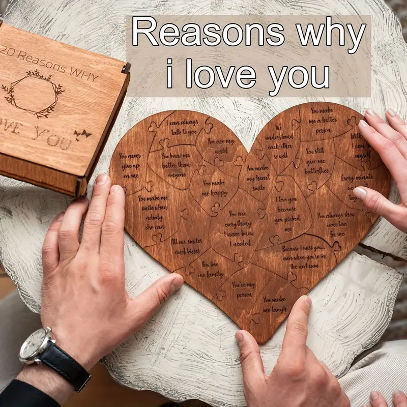 Wooden Heart Puzzle, 20 Reasons Why I Love You