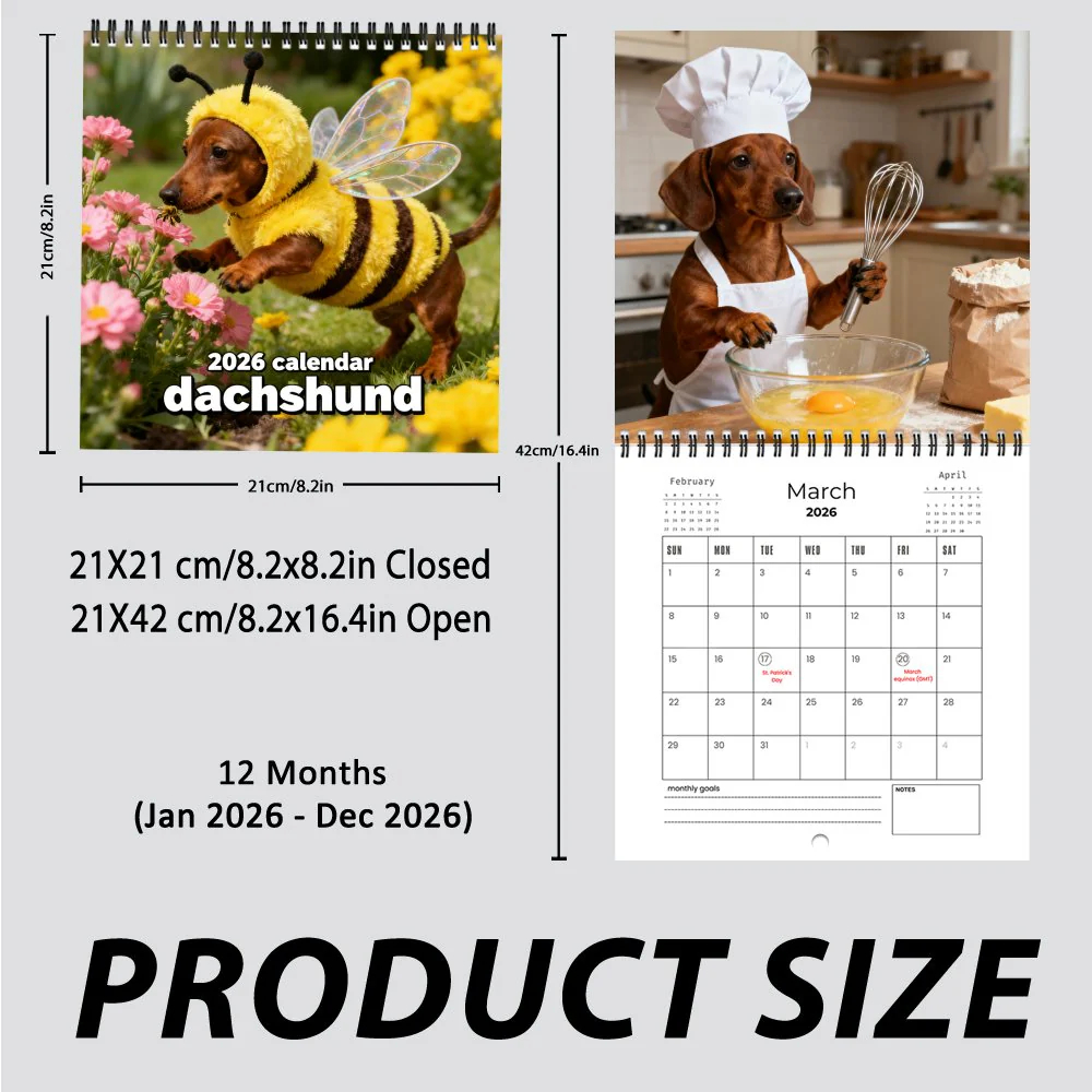 🐶 2026 Dachshund Wall Calendar – Cute Sausage Dog 12-Month Planner for Dog Lovers