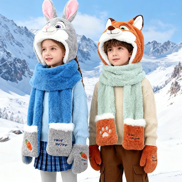 🦊🐰 Kids’ 3-in-1 Plush Winter Set