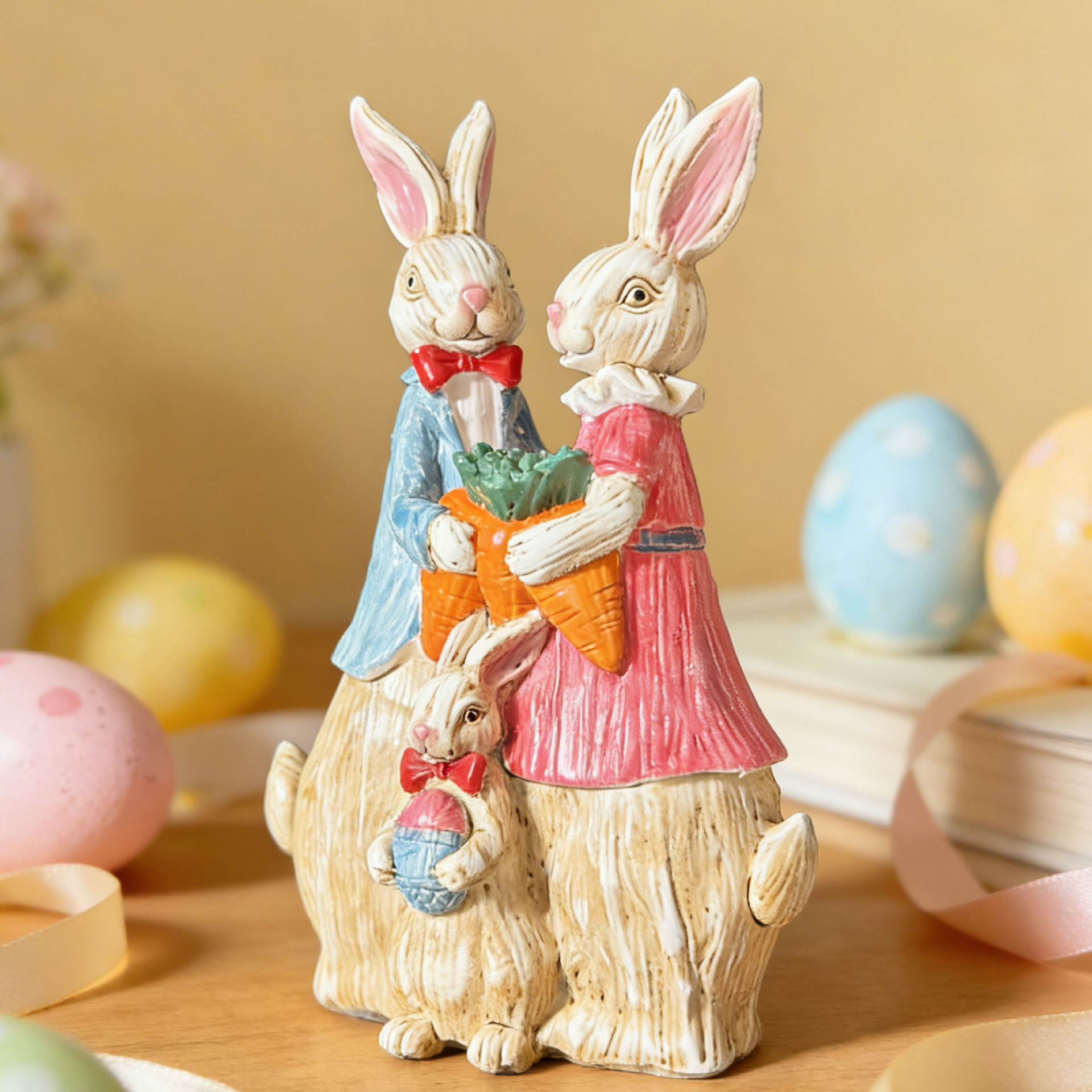 🐰 Easter Bunny Family Figurines – Rustic Resin Spring Decor 🥕✨