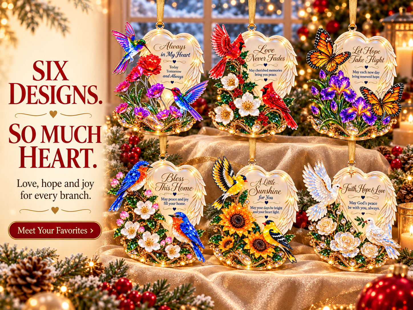All six inspirational ornament designs