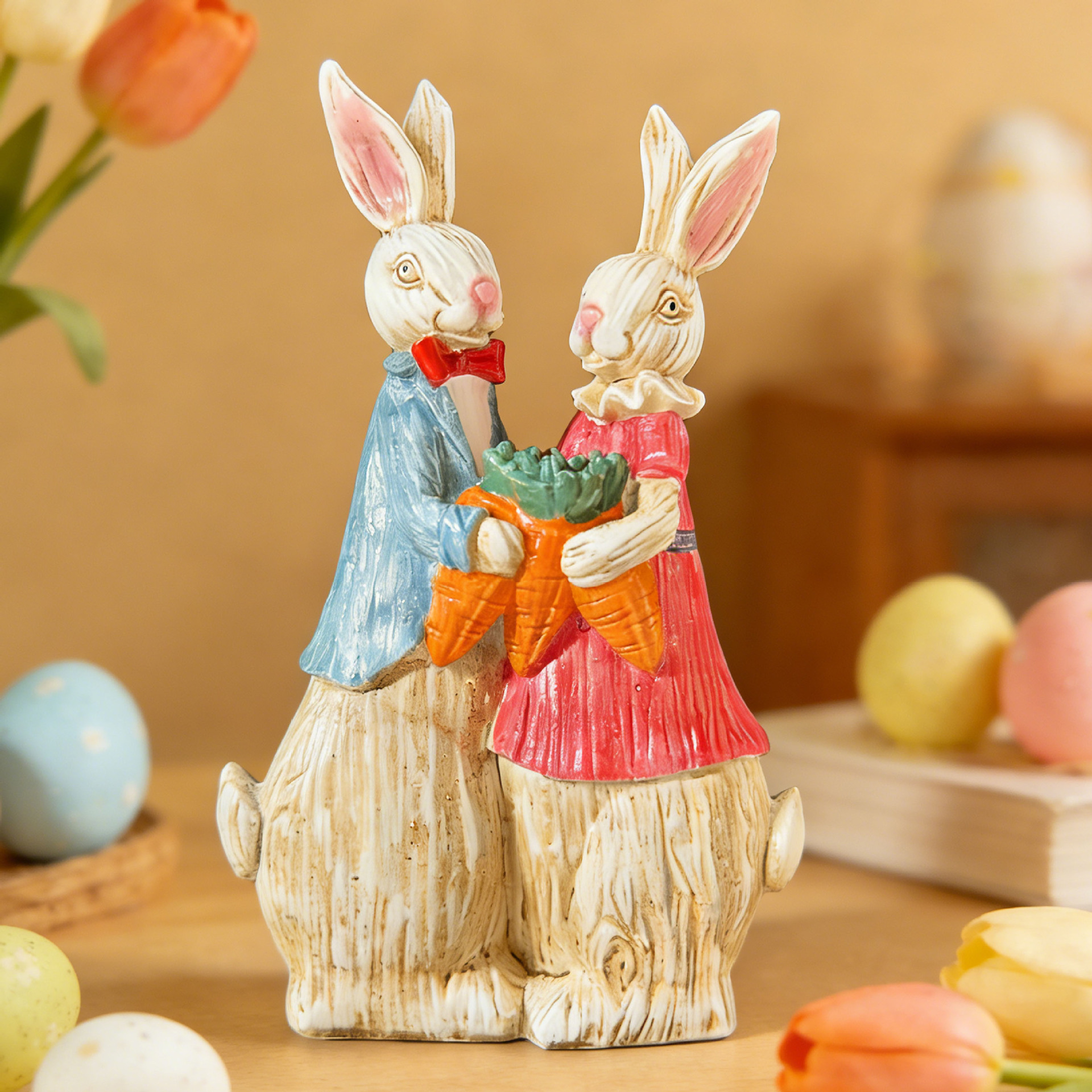 🐰 Easter Bunny Family Figurines – Rustic Resin Spring Decor 🥕✨