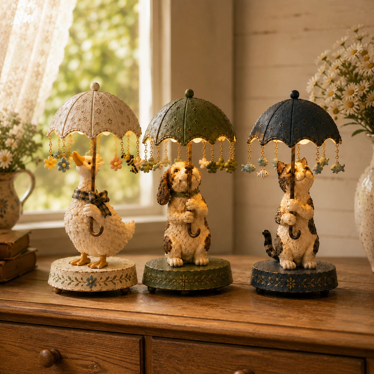 Vintage Umbrella Animal Accent Light in cat, goose and dog styles
