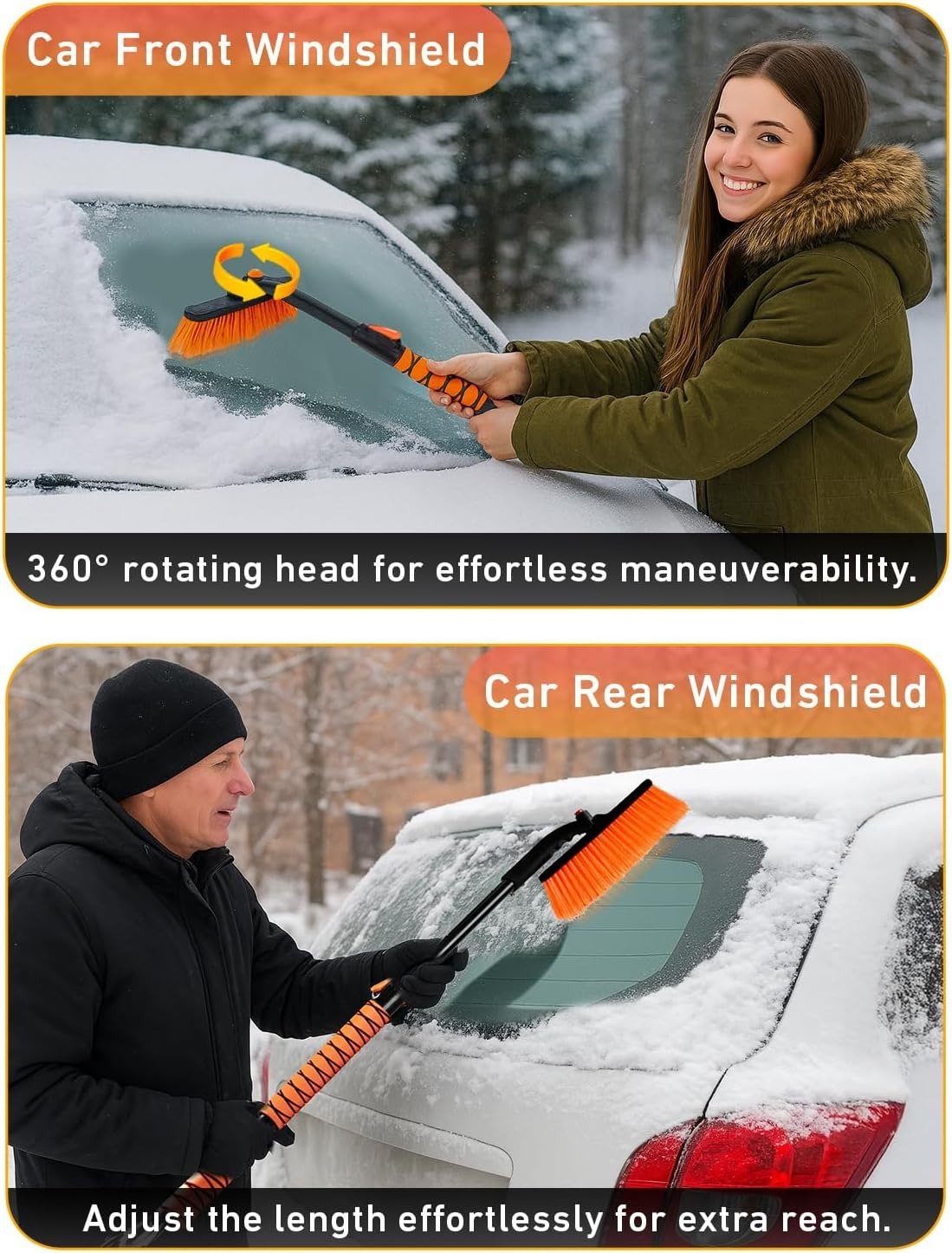 ❄️🚙 Extendable Snow Brush & Ice Scraper with 360° Pivoting Head
