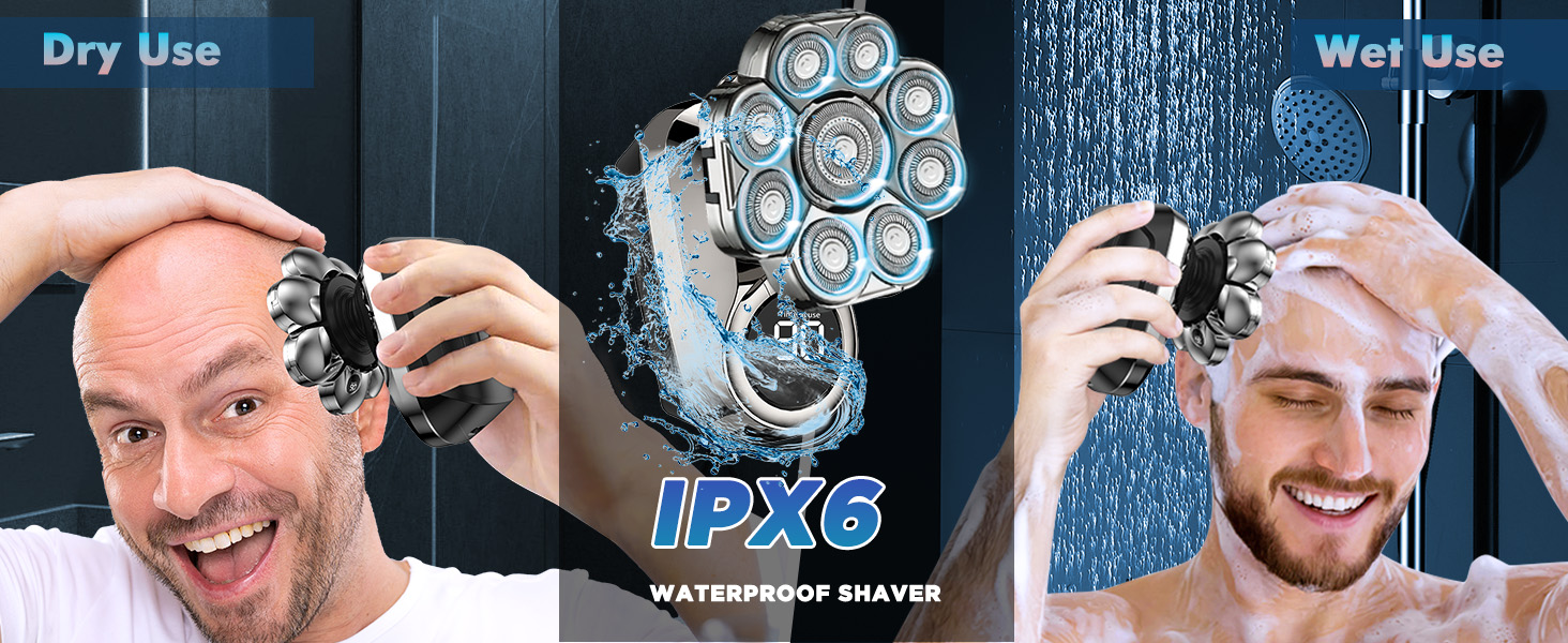 The Skull shaver for men applies IPX7 water-resistant technology to satisfy both wet and dry use.