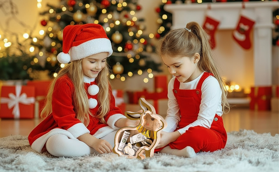 Wooden Bunny Piggy Bank for Kids, Unbreakable Wooden Coin Bank for Kids, Cute Cashbox Money Bank