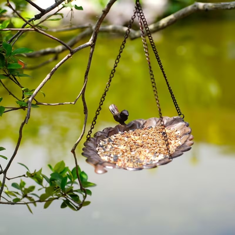 Hanging Leaf Metal Outdoor Bird Bowl