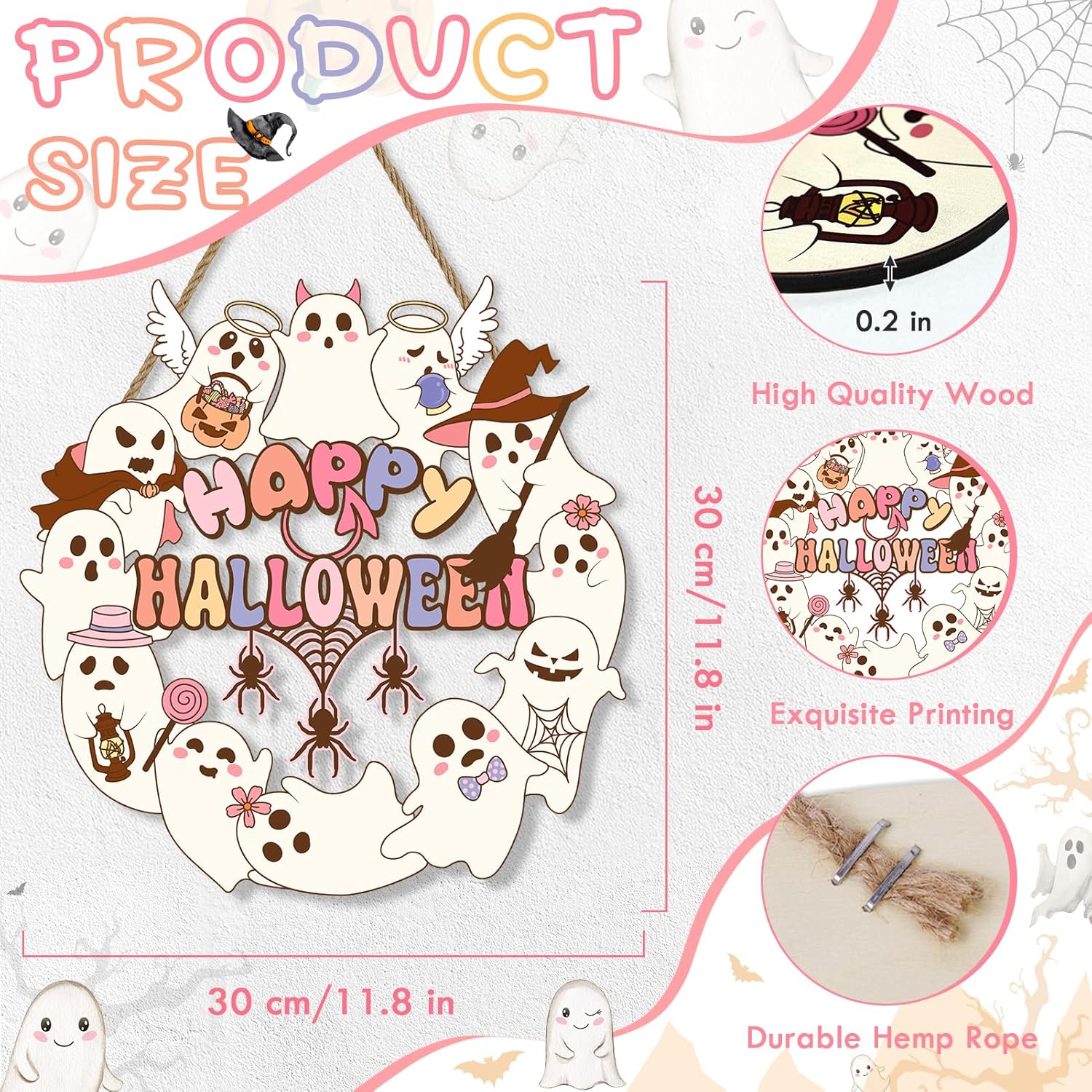 Pink Halloween Door Sign for Front Door Decor 