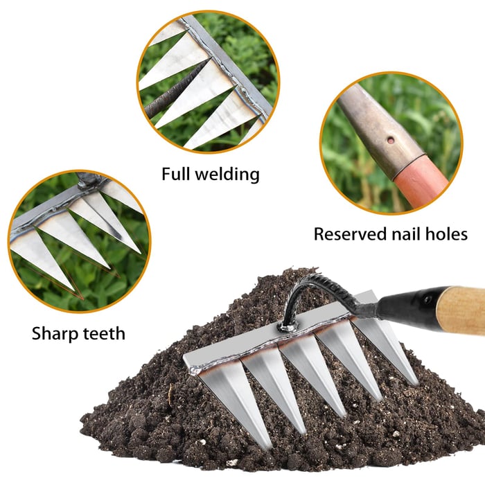 Multi-Purpose Carbon Steel Garden Rake with handle