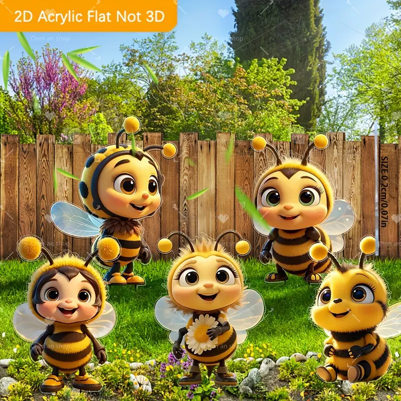 2d flat 5pcs cute   acrylic garden decor outdoor ornaments suitable for gardens lawns potted courtyards and more decoration stakes   gift 2d flat details 10