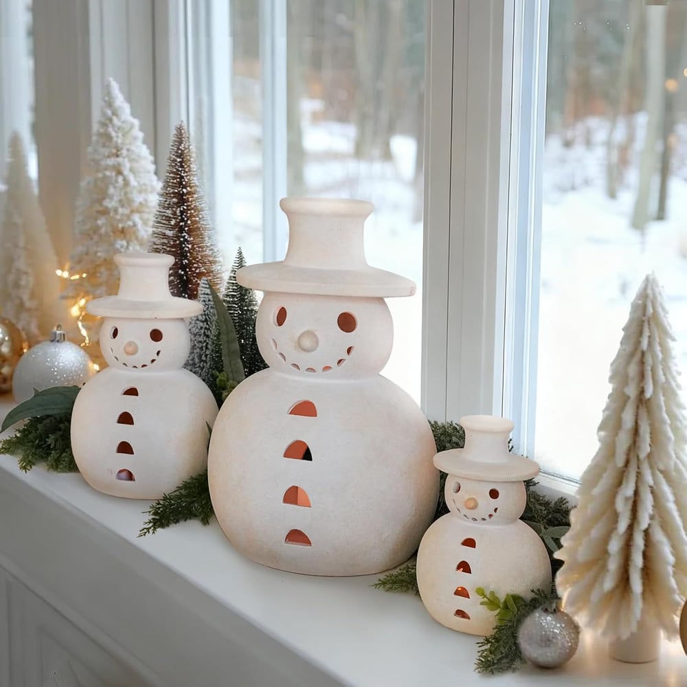 Christmas Decorations - Handmade Terracotta Snowman Figurines