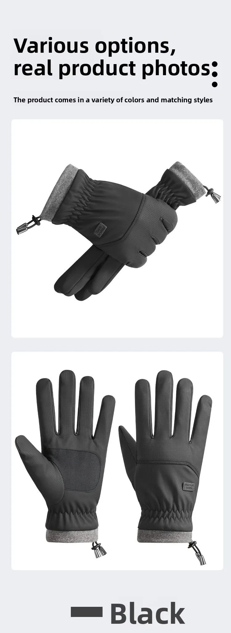 Warm Fleece Lined Thick Winter Motorcycle Gloves Waterproof Non Slip Touch Screen Compatible Men's Cycling Driving Gloves display picture 10