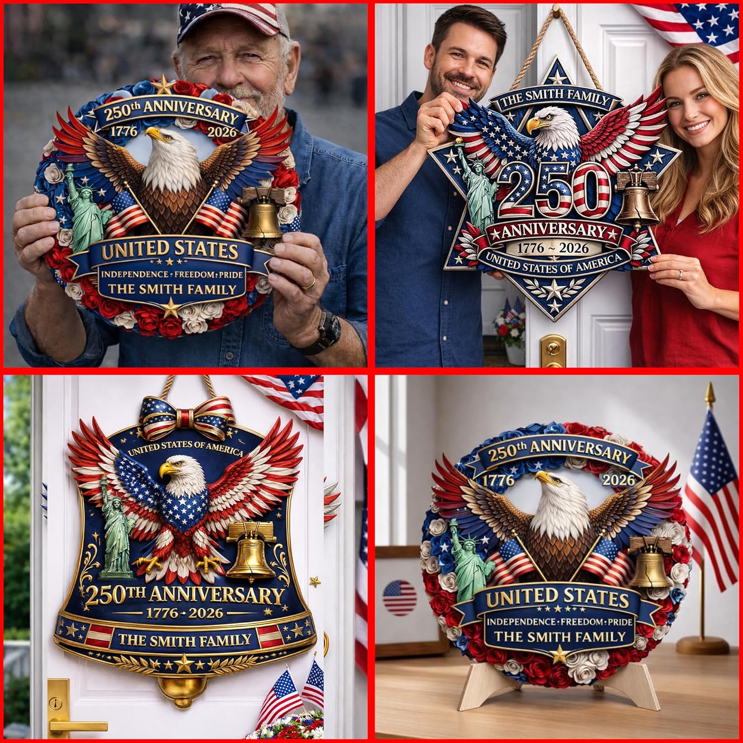 Red White Blue U.S. 250th Anniversary Wreath