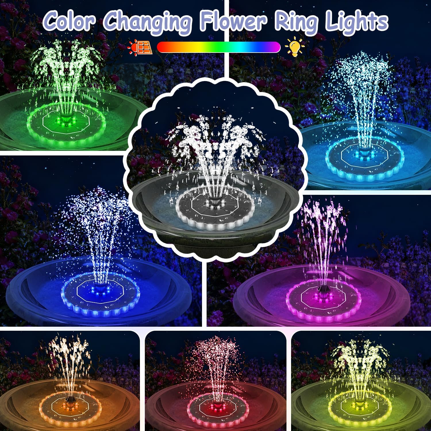 Solar Fountain Colorful Ring Lights