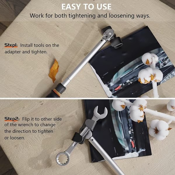 Universal Wrench Extender Tool Bar and Conversion Adapter