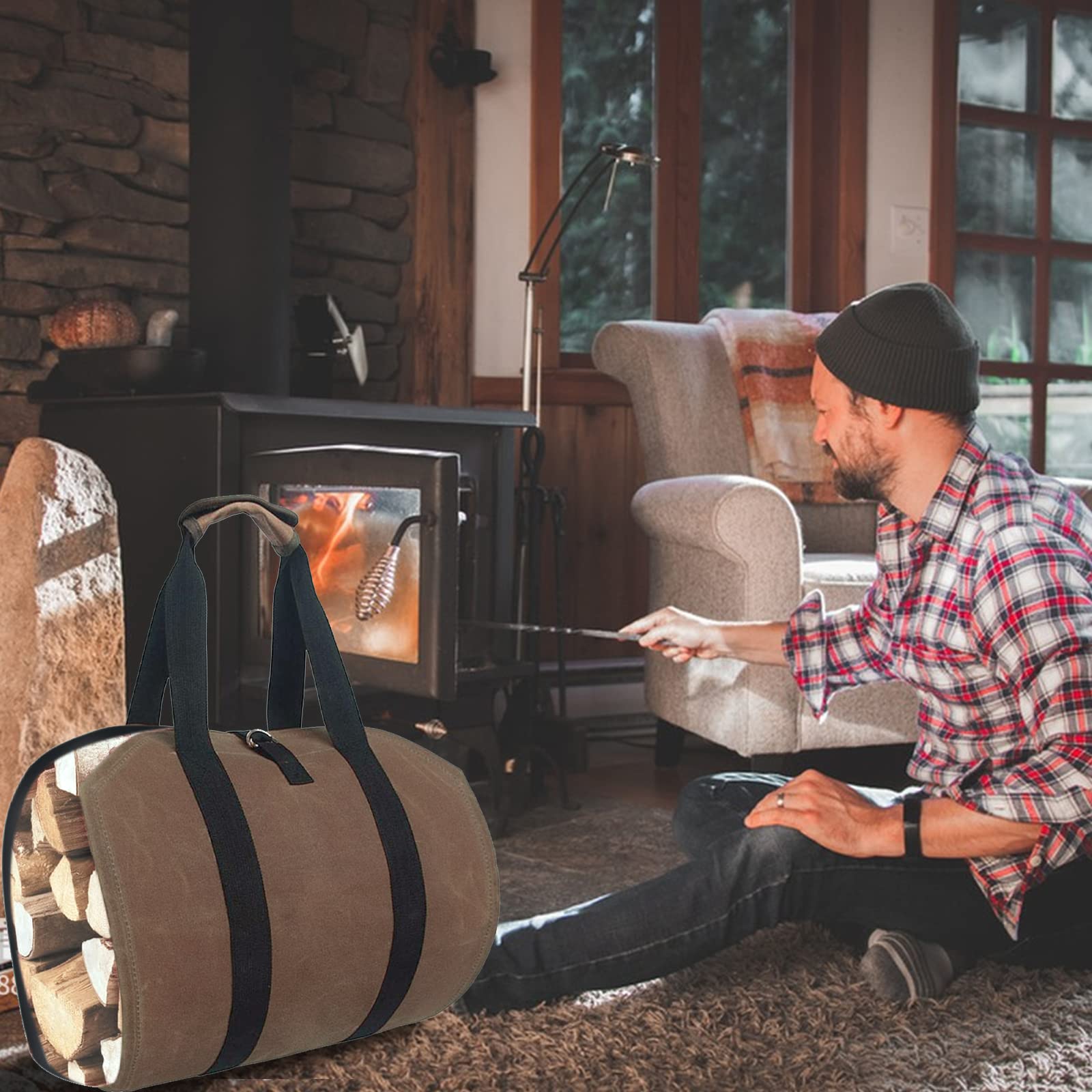 Fireplace Log Carrier Tote Bag
