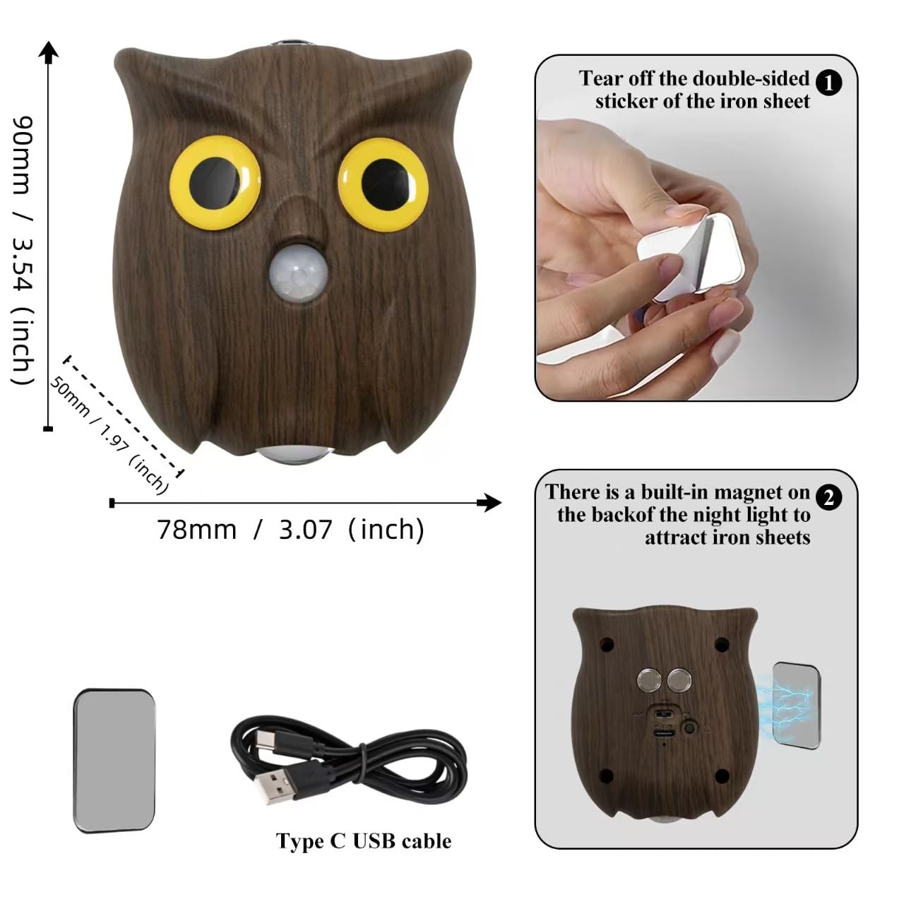 Motion Sensor Owl Magnetic Wall Light, Dual-Glow Up and Down Night Light
