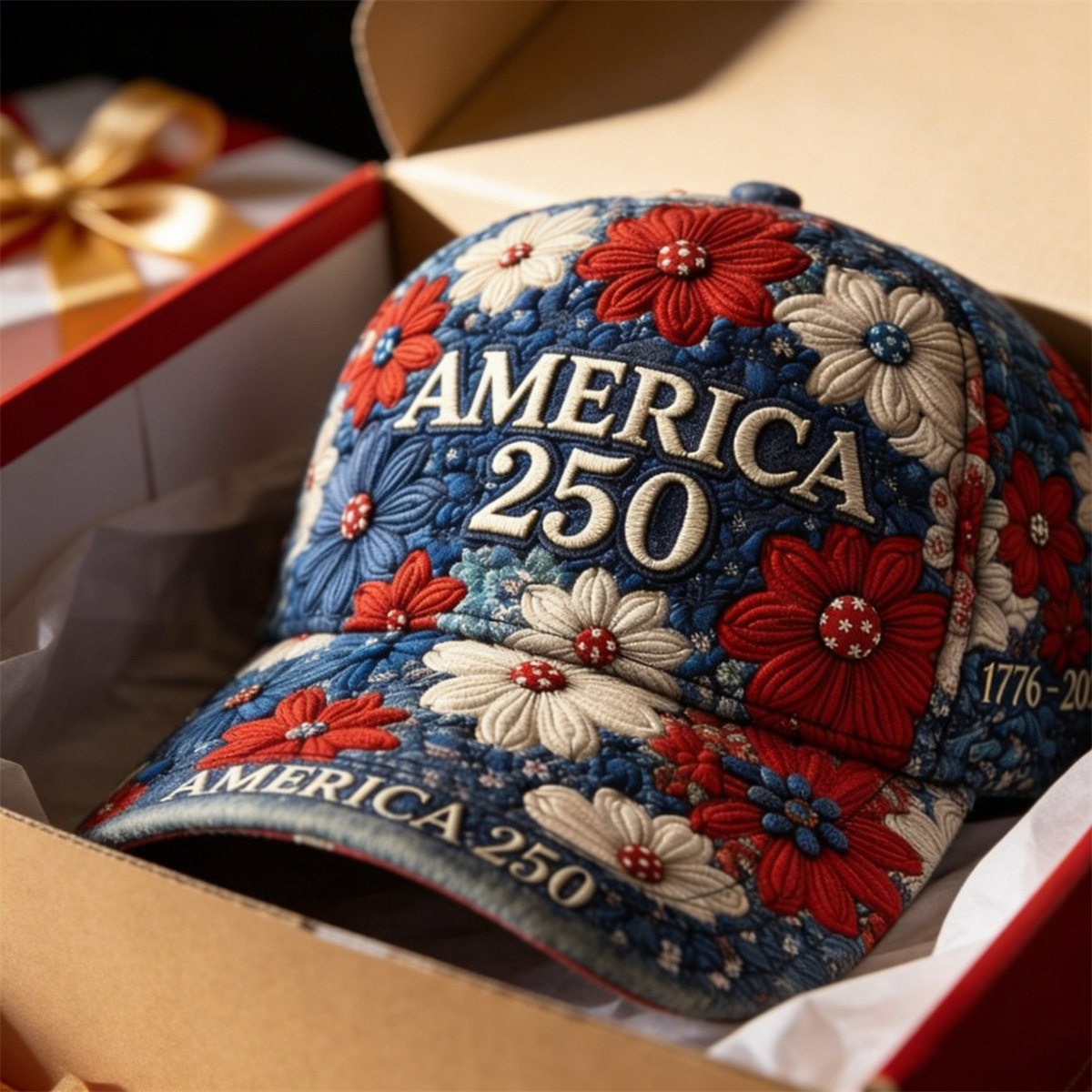 USA 250th Anniversary Vintage Patchwork Art Print Baseball Cap