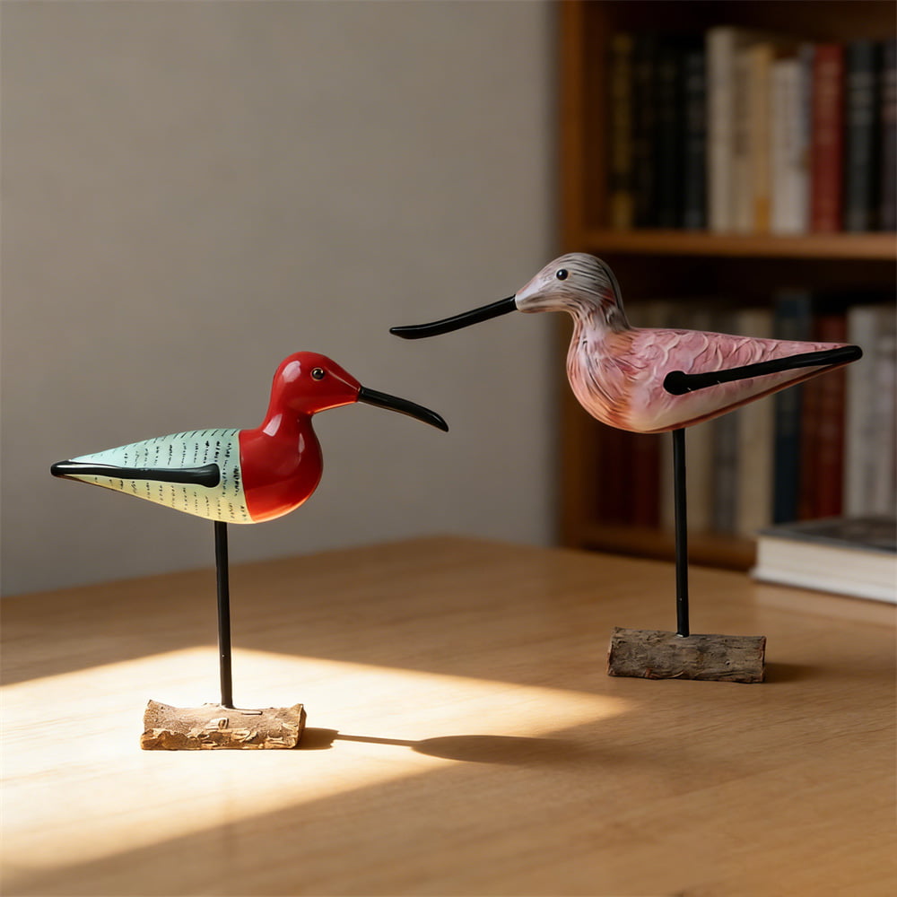Carved Wooden Long-Billed Seabird Desktop Sculptures