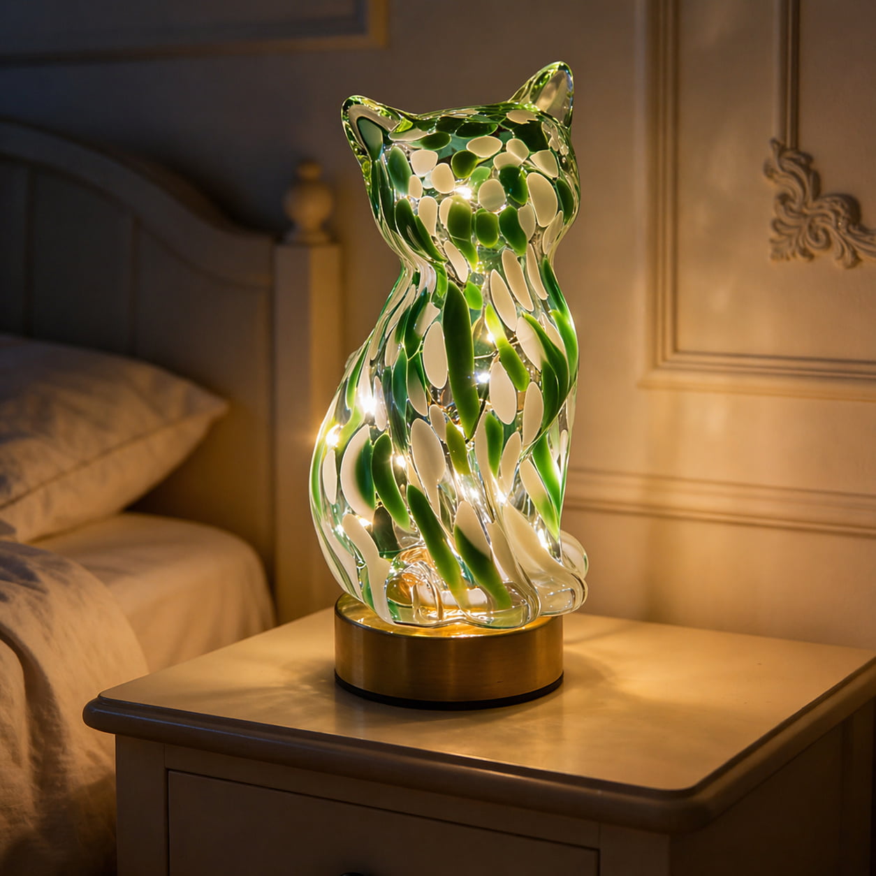 🐱Elegant Green Glass Cat-Shaped Decorative Lamp