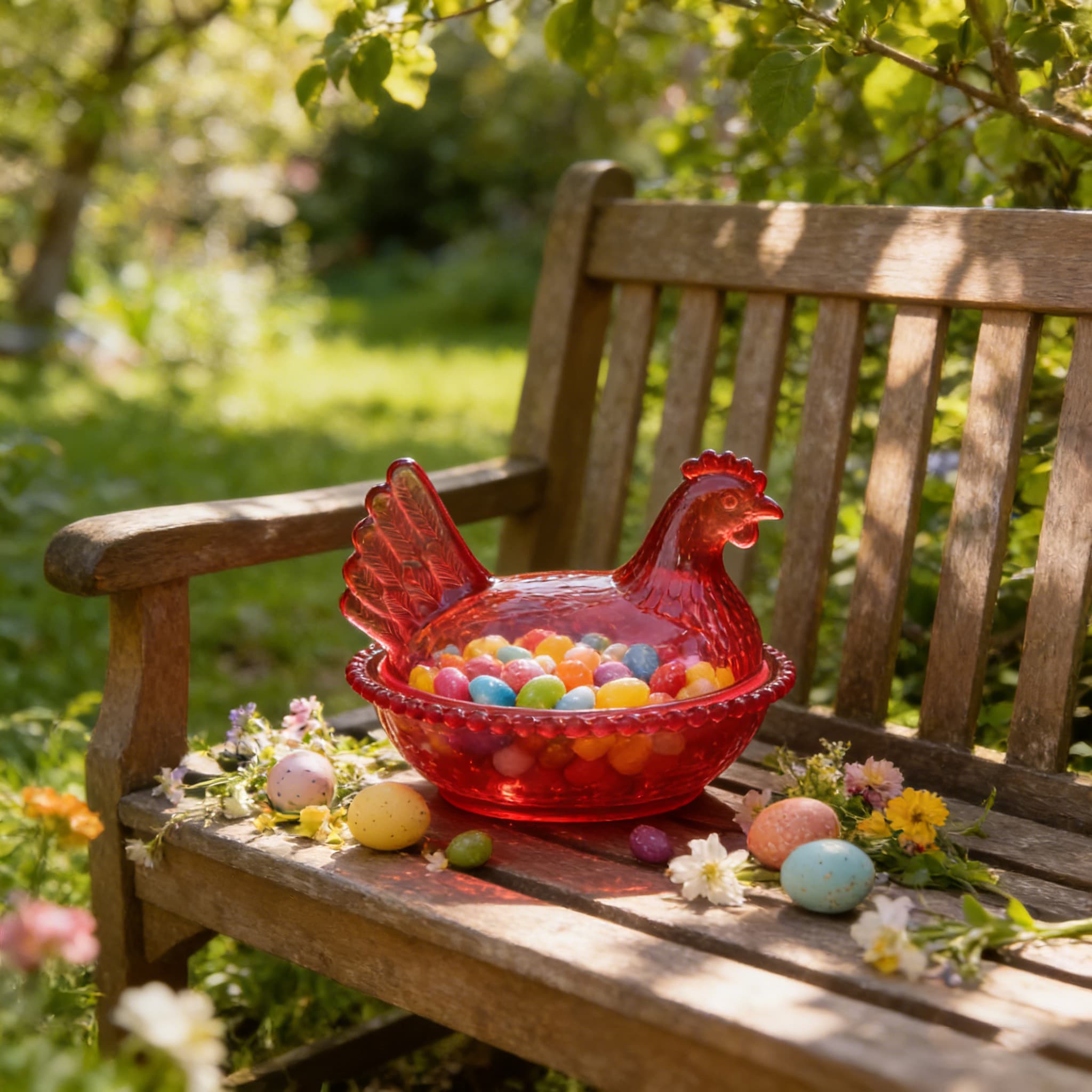 Vintage Pedestal Chicken Shaped Candy Crystal Bowl