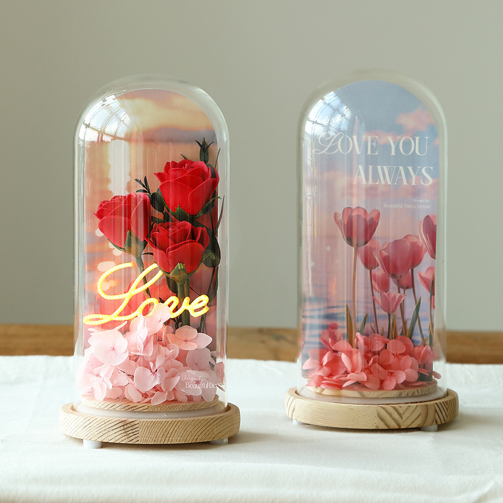 Light Up Rose Eternal Flower in Glass Dome