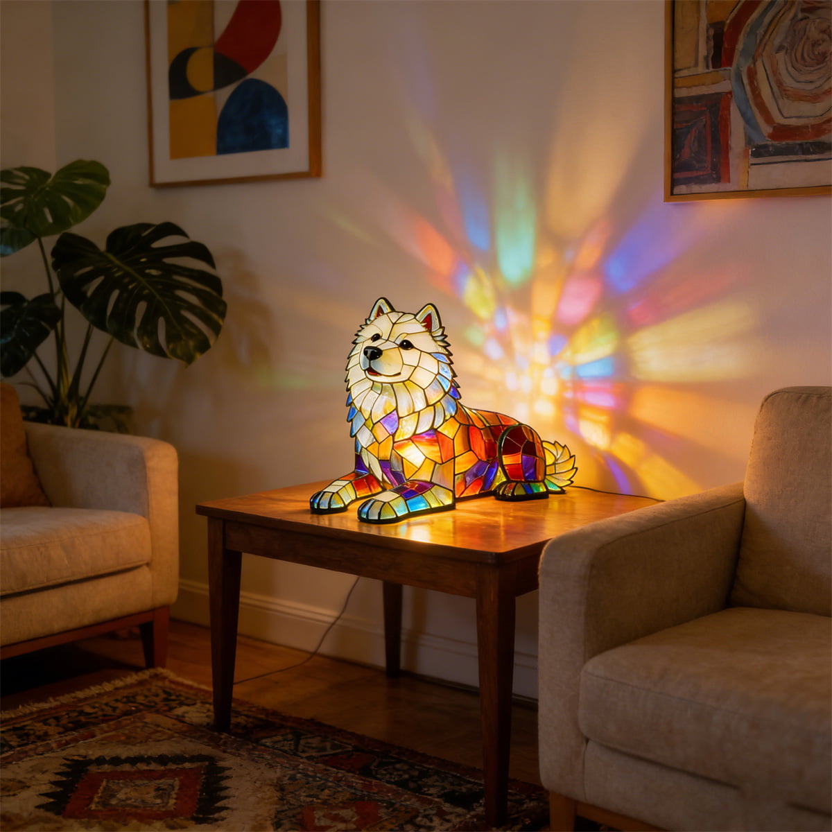 Stained Glass Puppy Night Light · A Warm Glow of Joy