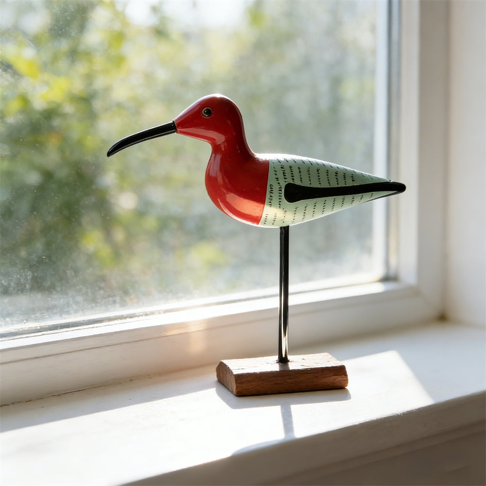 Carved Wooden Long-Billed Seabird Desktop Sculptures