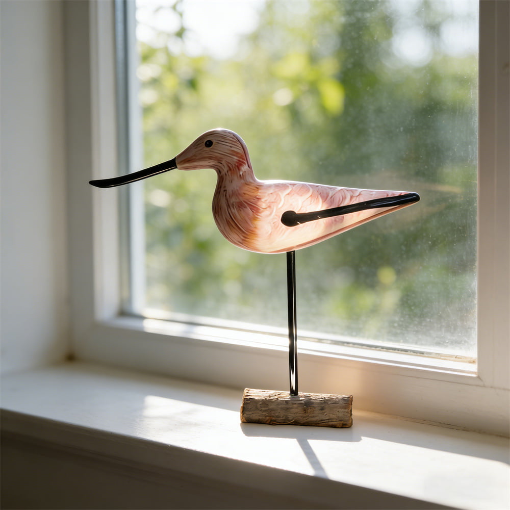 Carved Wooden Long-Billed Seabird Desktop Sculptures