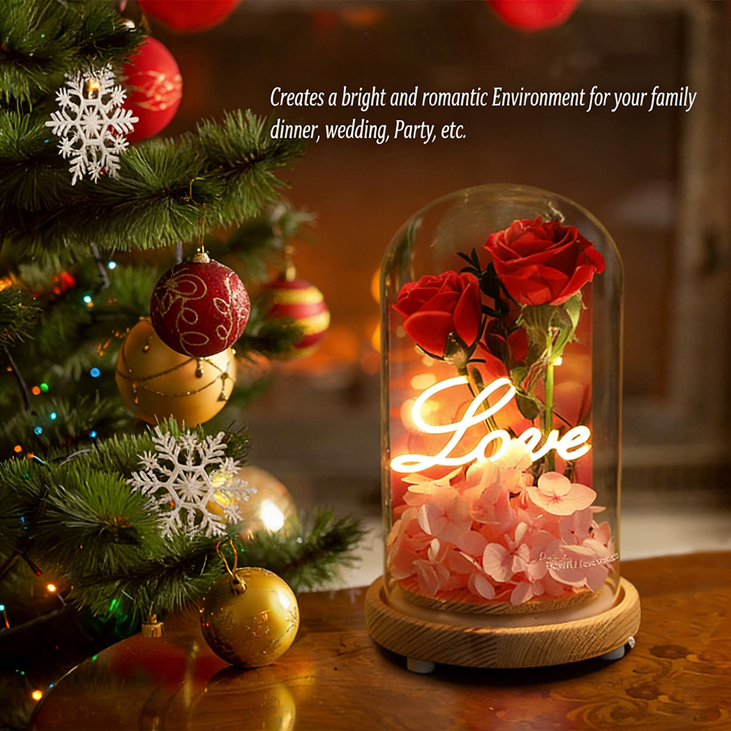 Light Up Rose Eternal Flower in Glass Dome