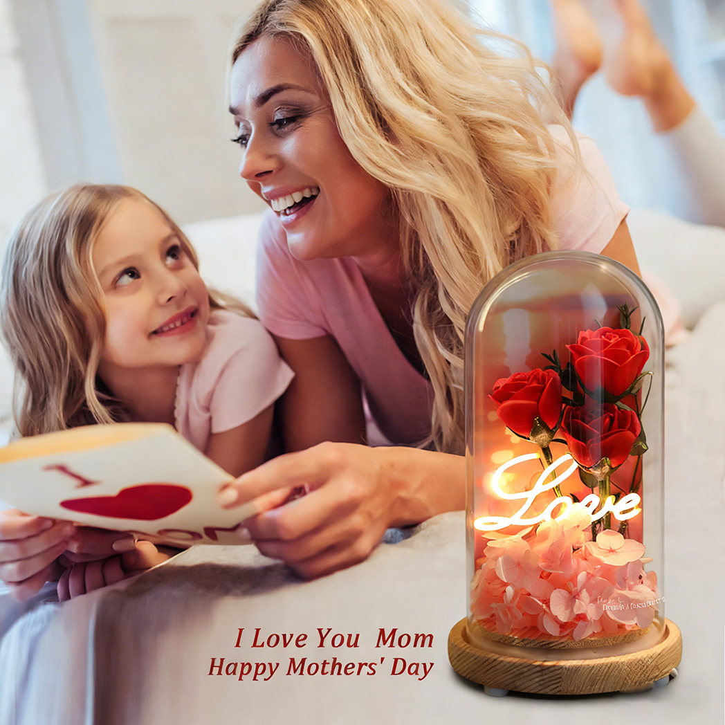 Light Up Rose Eternal Flower in Glass Dome
